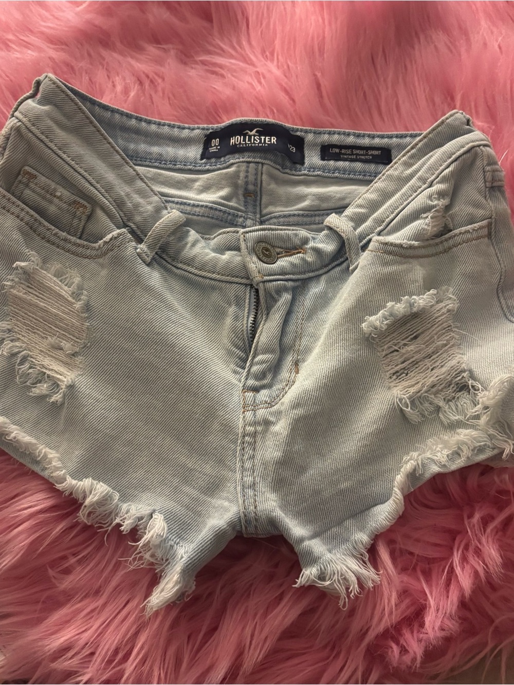 Hollister Micro Mini Y2K low rise Distressed Denim Cutoff Shorts
